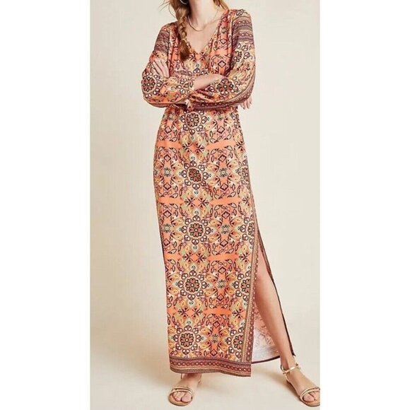 Farm Rio Sz S Dress Anthropologie Clarabella Maxi Folk Boho Long Sleeve New NWT - Picture 1 of 7